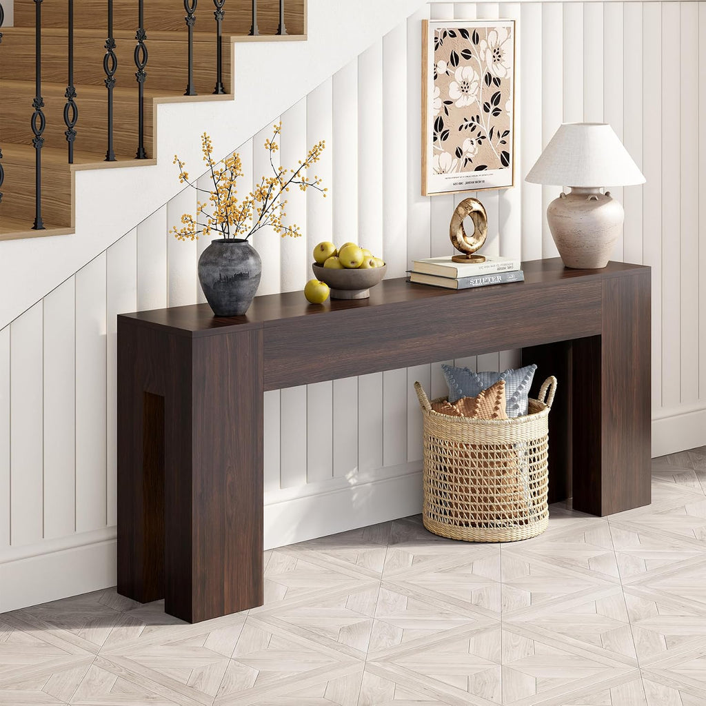Epecoya Extra Long Sofa Console Table for Entryway Living Room, 79-Inch Farmhouse Wood Behind Couch Table, Rectangular Accent Console with Wooden Double Base for Hallway Foyer Entrance, Walnut Brown