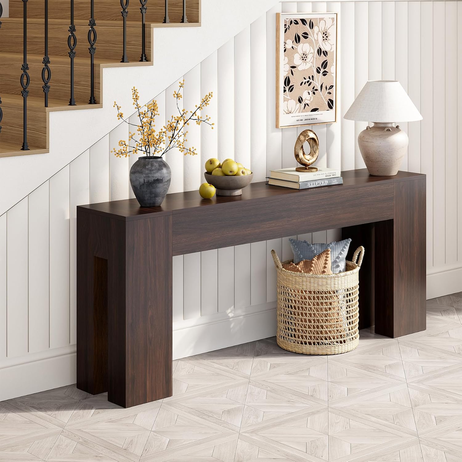 Epecoya Extra Long Sofa Console Table for Entryway Living Room, 79-Inch Farmhouse Wood Behind Couch Table, Rectangular Accent Console with Wooden Double Base for Hallway Foyer Entrance, Walnut Brown
