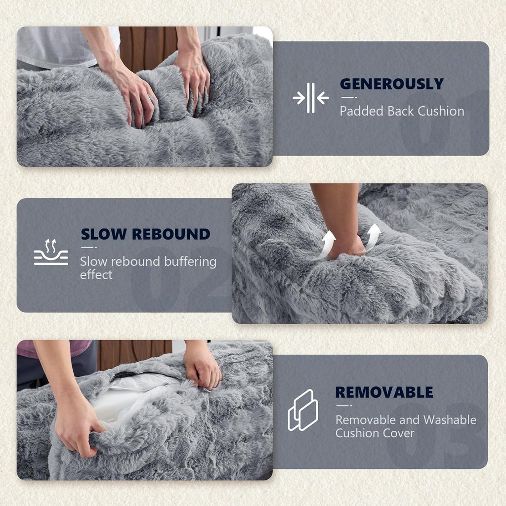 VINGLI Boneless Chaise Lounge Chair, Light Grey Oversized Reading Chair Upholstered Bubble Fleece Cloud Couch Sofa Recliner Bed Comfy Sleeper Lounge for Living Room, Movie Room, Bedroom