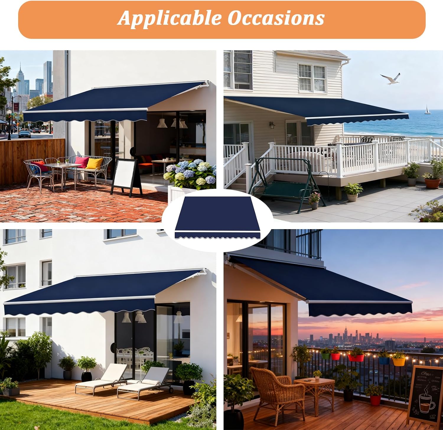 Patio Awning Replacement Fabric Outdoor Retractable Awning Cover Uv Protection Water Resistant Polyester Sun Shade Shelter Canopy for 8' 10' 11' 12' 13' 14' 15' 16' (Size:20x6.5ft,Color:Navy Blue)
