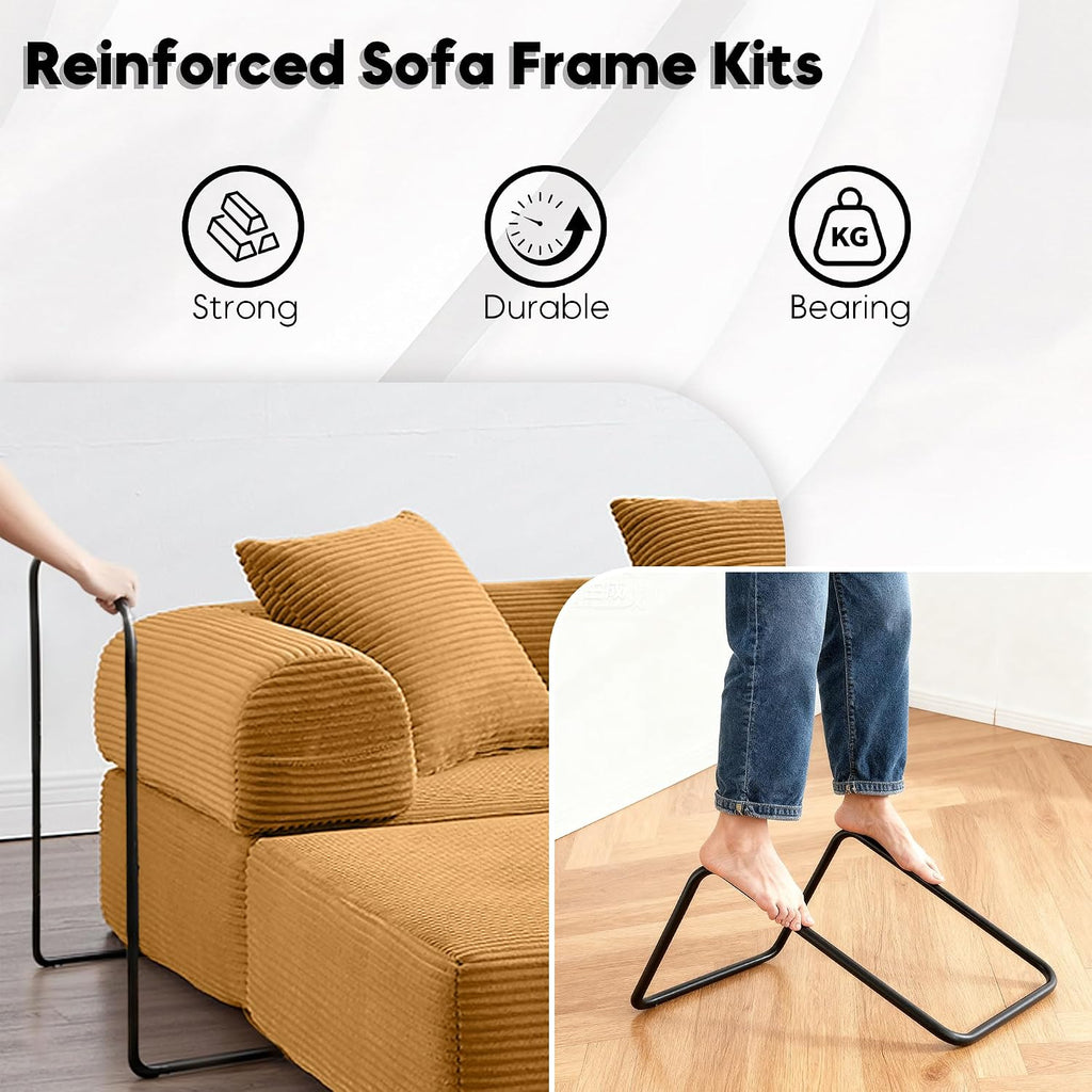 Oversized Modular Cloud Couch for Living Room, Corduroy L-Shaped Sectional Sleeper Sofa Bed with Fixed-Shape Frame, Modern Boneless Couch with Pillows & Storage, Yellow