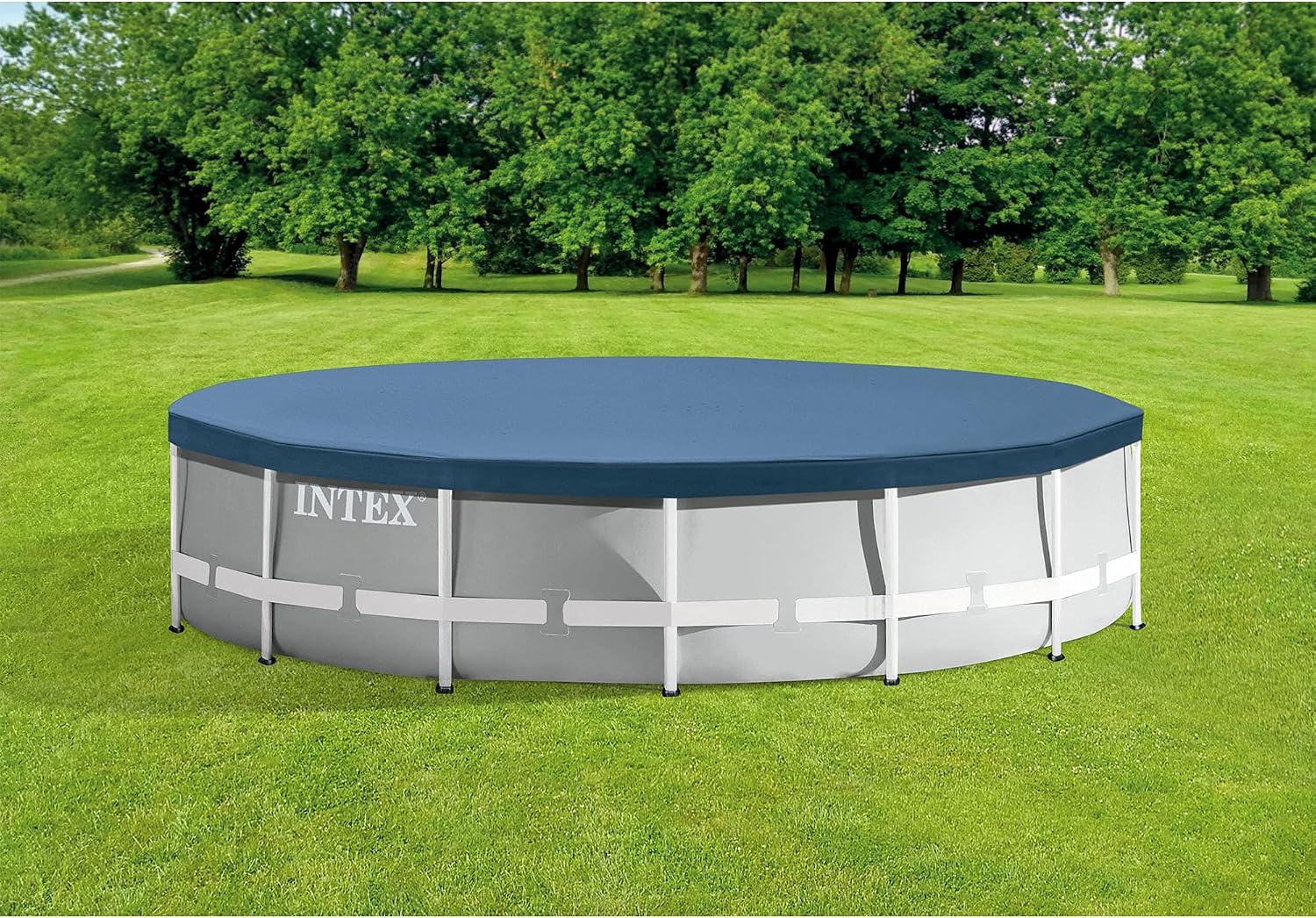 Intex 26723EH 15 Feet by 42 Inches Prism Frame Above Ground Swimming Pool Set with Debris Cover, Ladder, and 120 Volt 1000 GPH Cartridge Filter Pump