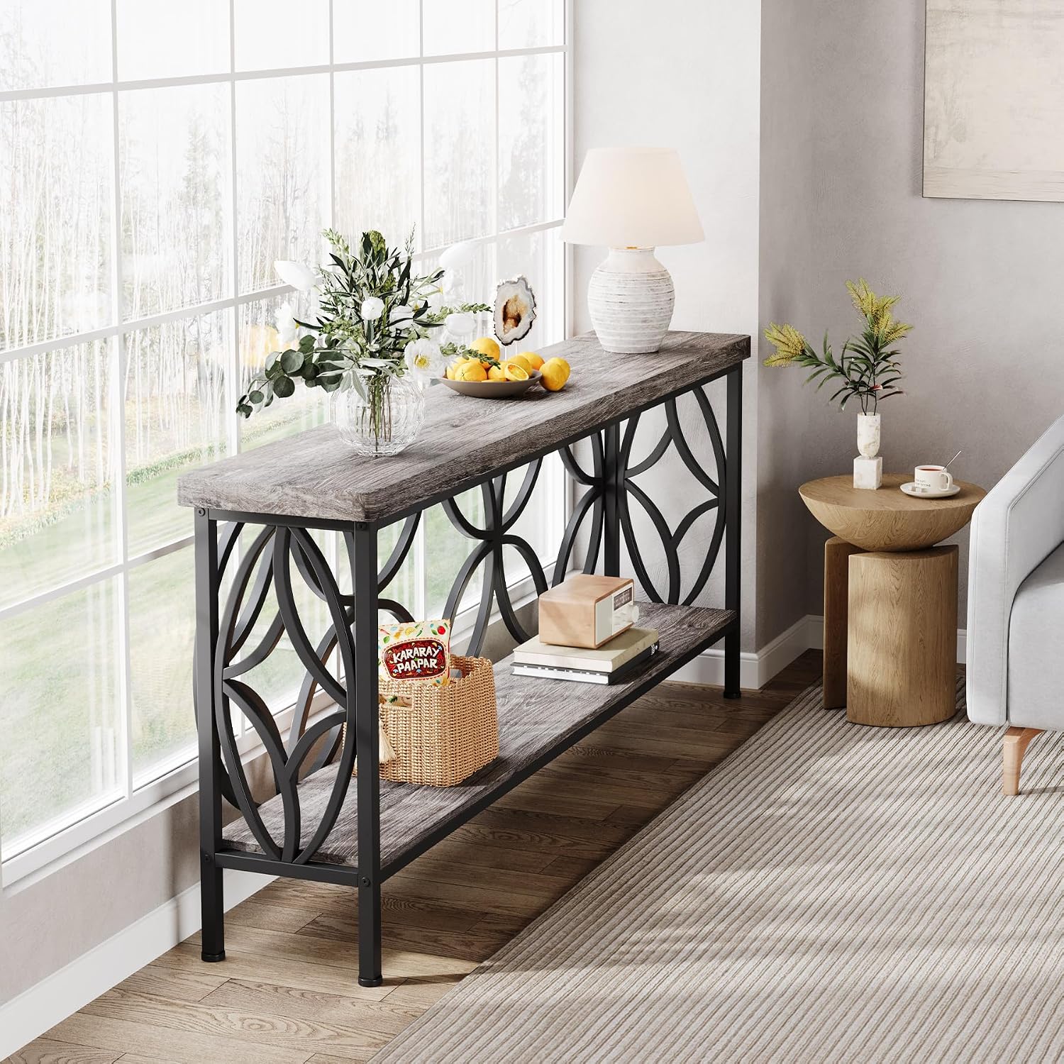 Tribesigns 70.9-Inch Narrow Sofa Table, 2-Tier Industrial Console Table Behind Couch, Long Entry Tables with Storage for Entryway, Living Room, Foyer, Hallway, Grey