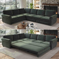 118'' Pull Out Couch, Convertible Sleeper Sofa Bed, Upholstered Sectional Sofa, Chenille L-Shaped Couch with Nailhead Trim, 6-Seater Modern Sectional Couches for Living Room, Apartment, Green