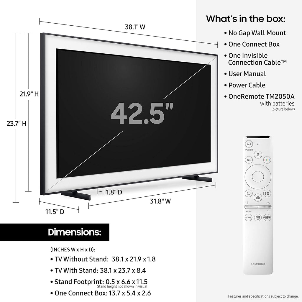 SAMSUNG 43-inch Class FRAME QLED LS03 Series - 4K UHD Dual LED Quantum HDR Smart TV with Alexa Built-in (QN43LS03TAFXZA, 2020 Model)