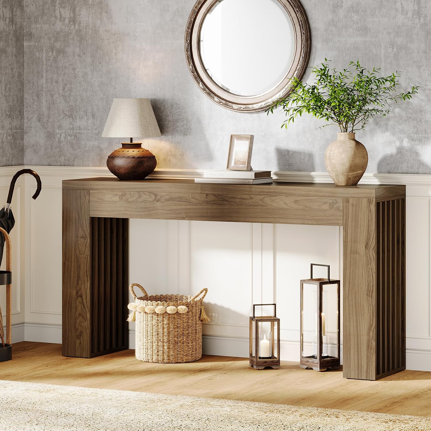 Tribesigns 59-Inch Long Wooden Console Sofa Table Behind The Couch with Vertical Slat Legs for Entrance, Hallway, Entryway, Living Room (Rustic Brown)