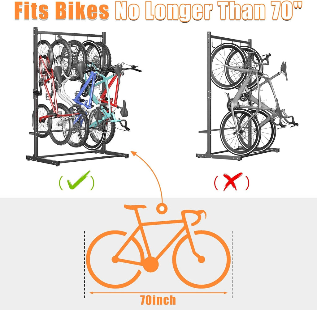 TORACK Garage Freestanding Hanging Bike Stand for Garage, Heavy Duty 5 Bikes Vertical Bike Storage Stand Floor Bike Storage Rack