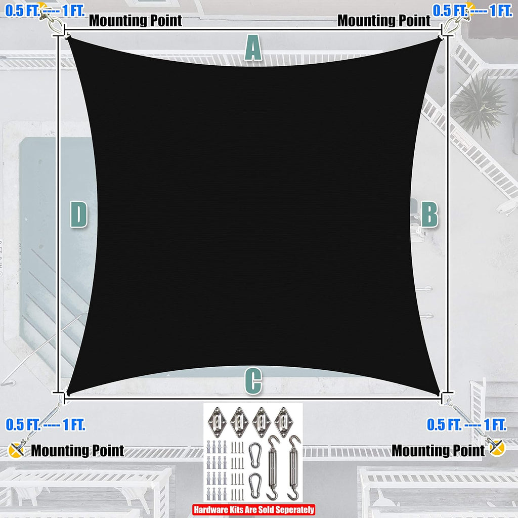 Amgo Custom Size 14' X 20' Black Rectangle Square Sun Shade Sail UPF50+ AGTAPR1016, Order to Make Canopy Awning, 95% UV Blockage, Water & Air Permeable, Commercial and Residential (We Customize)
