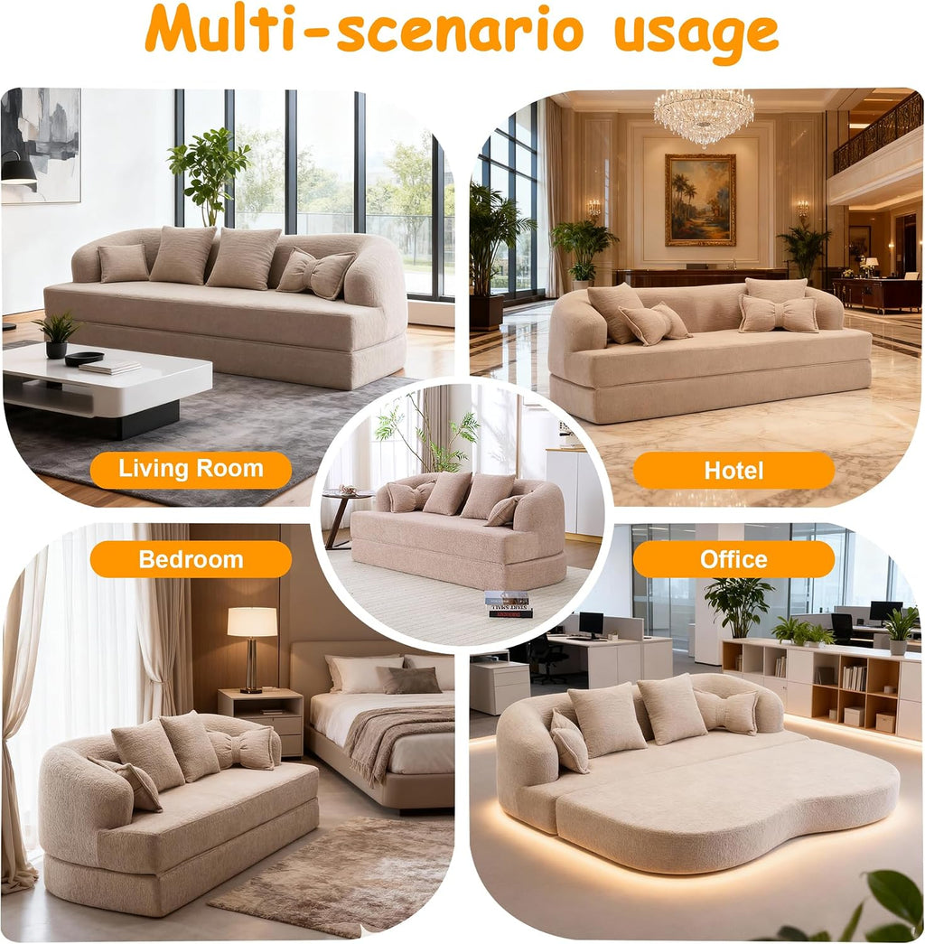 70' Convertible Sofa Bed, 2-in-1 Boneless Sleeper Sofa, Soft Chenille Folding Sofa Loveseat with 4 Pillows, Love Seat Small Couch for Small Spaces, Living Room, Bedroom, No Assembly