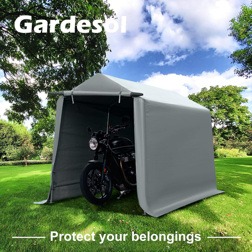 Gardesol Portable Storage Shelter, 7x12 ft Storage Shed Heavy Duty Outdoor Carport with Roll-up Zipper Door, Waterproof and UV Resistant Outdoor Garage for Motorcycle, ATV, Bike or Garden Tools, Gray