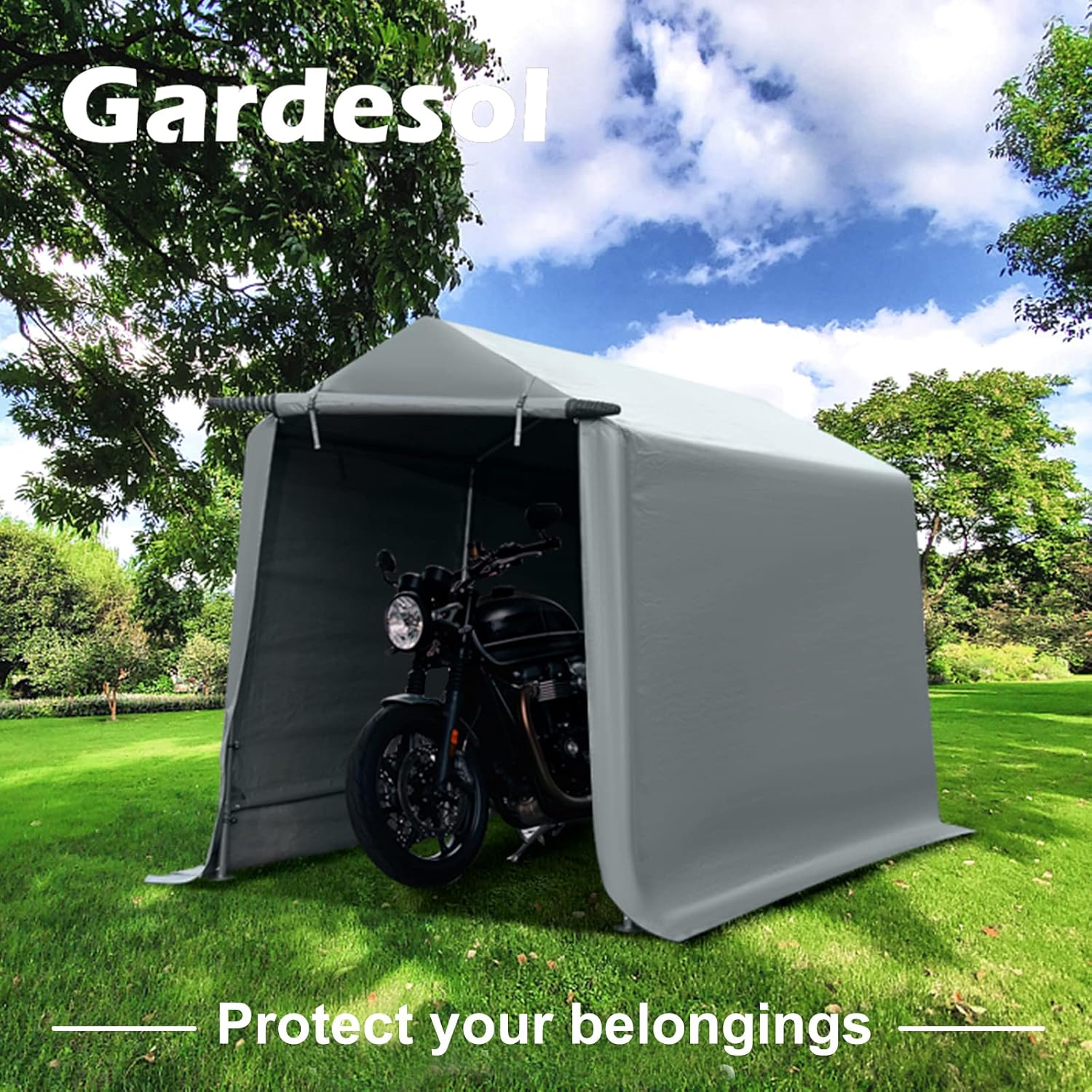 Gardesol Portable Storage Shelter, 7x12 ft Storage Shed Heavy Duty Outdoor Carport with Roll-up Zipper Door, Waterproof and UV Resistant Outdoor Garage for Motorcycle, ATV, Bike or Garden Tools, Gray