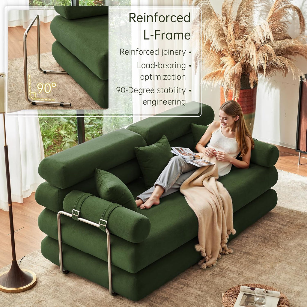 YINIX Convertible Sleeper Sofa - 35'' High-Back Floor Couch Bed - Folding Sofa Bed with Rounded Arm Supports - Floor Sofa Lounge Sofa Bed for Living Room - Green