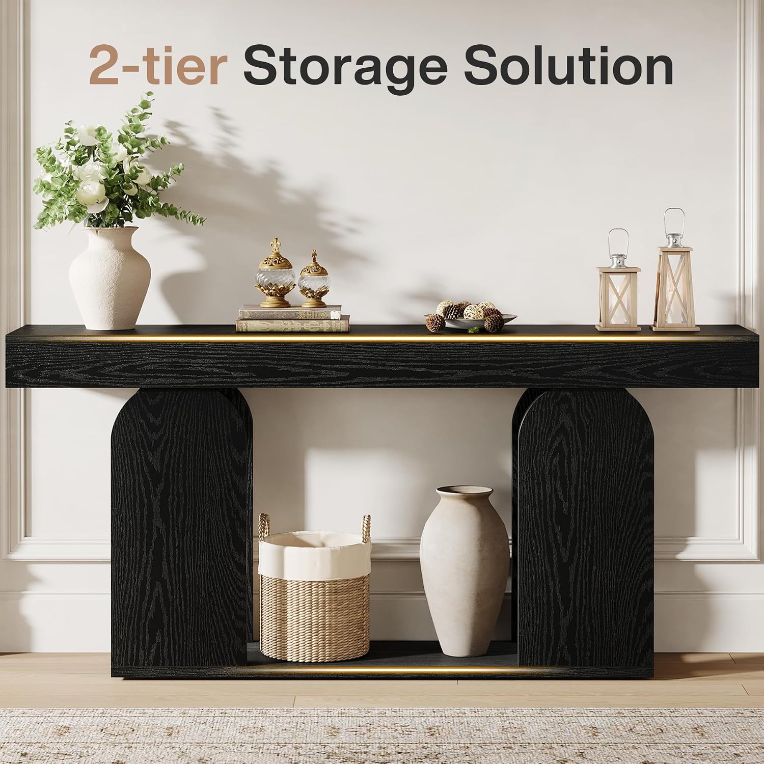 Tribesigns Farmhouse Wood Console Table, 70.9-Inch Entryway Accent Table with U-Shaped Base, 2-Tier Extra Long Sofa Tables for Entrance, Hallway, Living Room (Black)