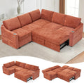 84' L-Shape Sectional Sofa Bed w/Adjustable Backrests, Chenille L-Shape Upholstered Pull Out Sofa Bed w/USB Ports, Convertible Corner Sleeper Couch w/Storage Space for Living Room, Orange