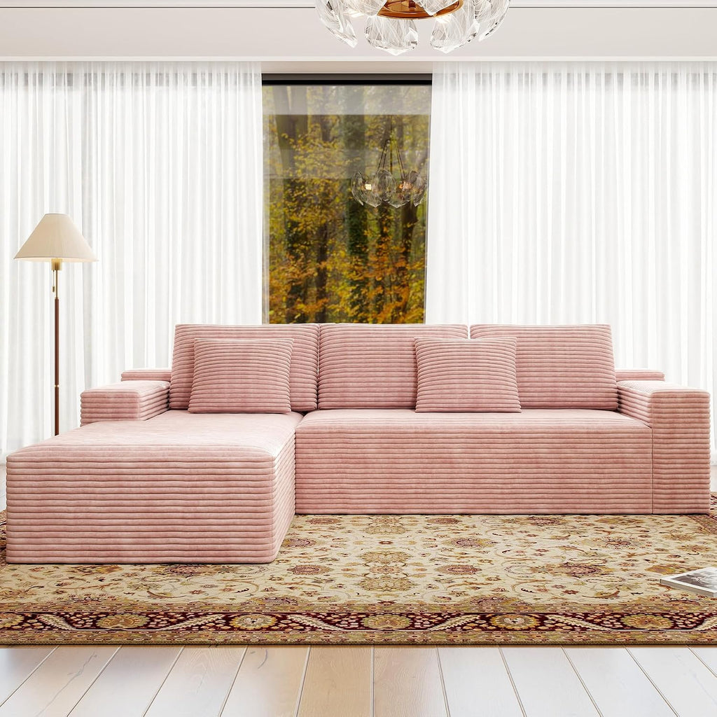 Sectional couches for Living Room Corduroy Couch, 104' Cloud Sectional Couch with L-Shape Chaise, Modern Modular Sofa, Deep Seat Comfort, No Assembly Required(Plush Corduroy, Left Facing Chaise)