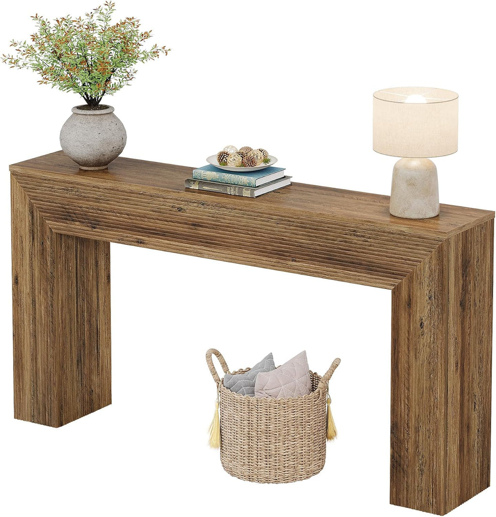 Tribesigns 63' Console Table, Rustic Fluted Long Sofa Table Behind Couch for Entryway, Living Room, Hallway, Foyer, Brown
