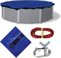 Blue Wave Gold 15-Year 24 ft Round Above Ground Pool Cover for Winter– Durable & Weather-Resistant Polyethylene – 4 ft Overlap, Black Underside, Reinforced Grommets, Winch, Cable – Royal Blue