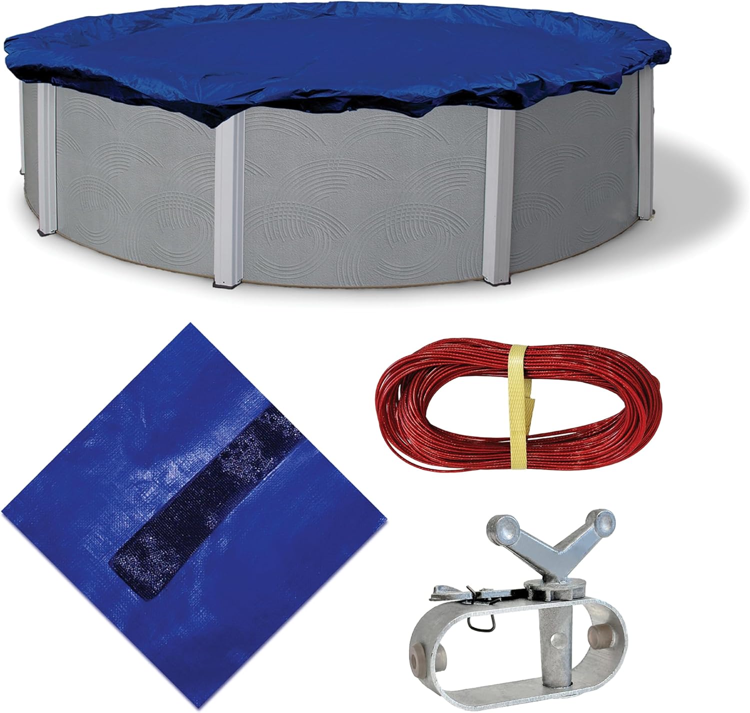 Blue Wave Gold 15-Year 24 ft Round Above Ground Pool Cover for Winter– Durable & Weather-Resistant Polyethylene – 4 ft Overlap, Black Underside, Reinforced Grommets, Winch, Cable – Royal Blue