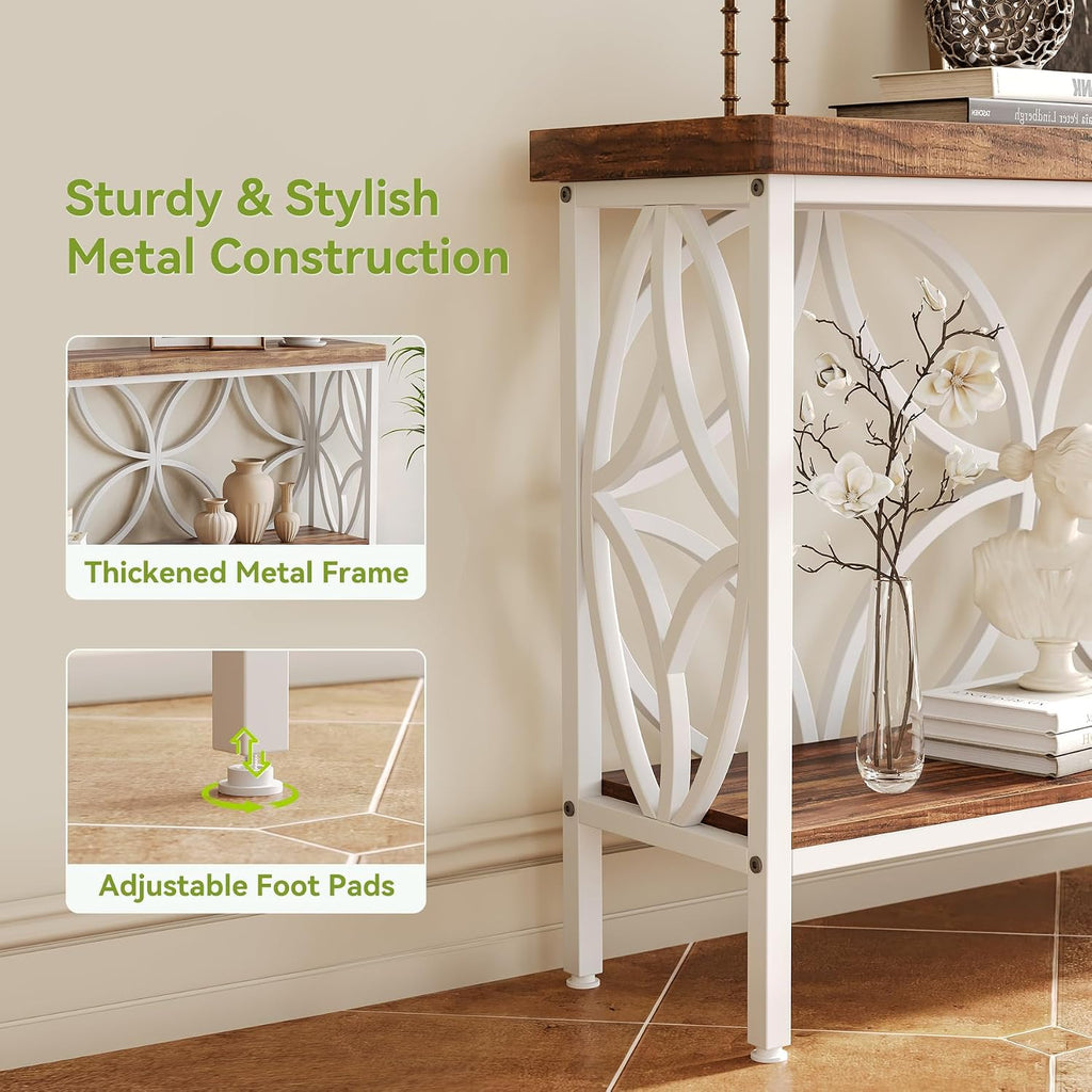LITTLE TREE Sofa Table, 70.9 Inch Industrial Behind Couch Table with Storage Shelves, Narrow Long Console Table for Entryway, Living Room, Foyer, Hallway, Office