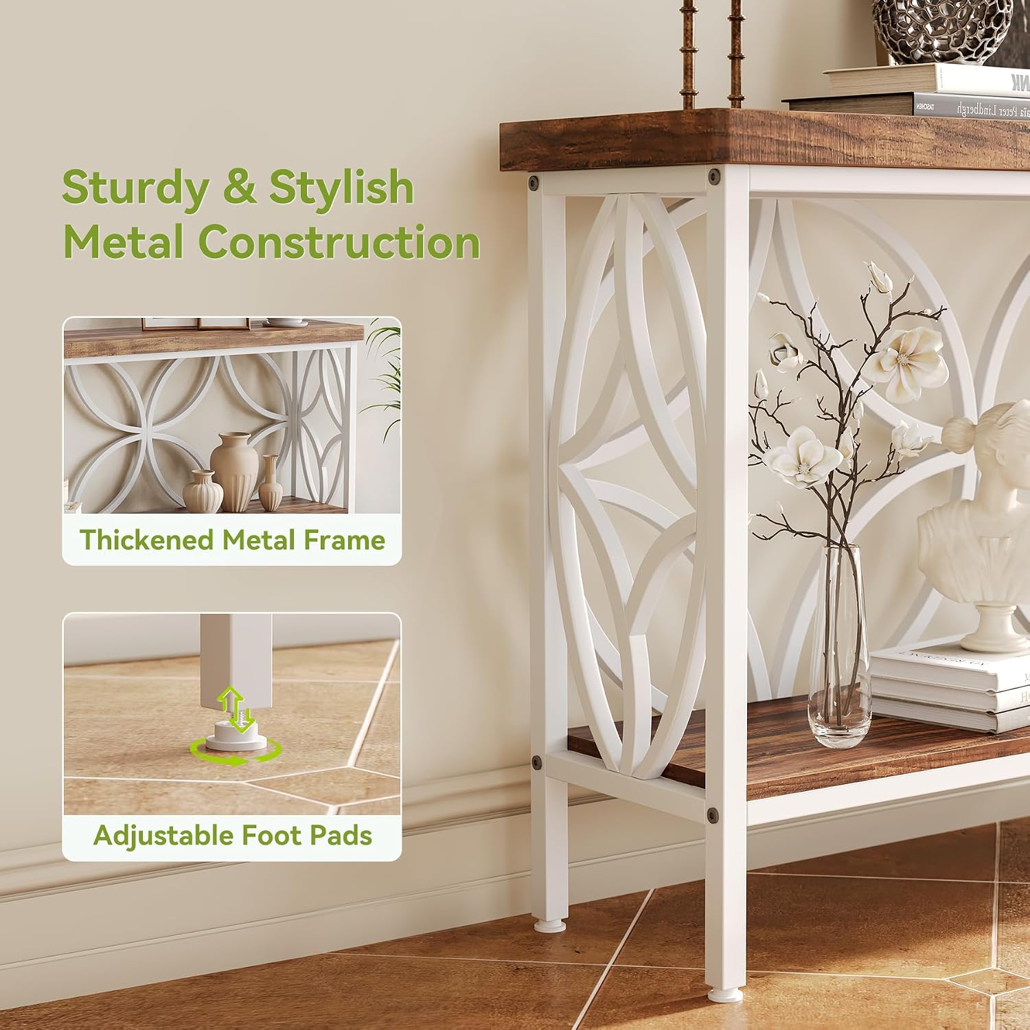 LITTLE TREE Sofa Table, 70.9 Inch Industrial Behind Couch Table with Storage Shelves, Narrow Long Console Table for Entryway, Living Room, Foyer, Hallway, Office