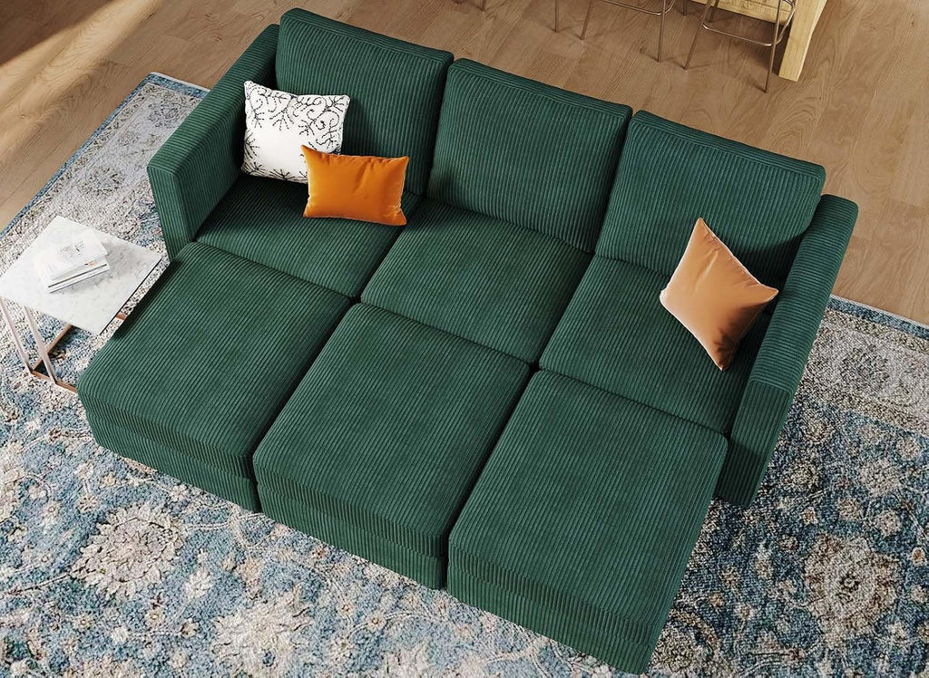 Belffin Corduroy Sectional Sleeper Sofa with Storage Ottoman, Modular Luxury Sectional Sofa with Chaise, Convertible Modern Sectional for Living Room, Green