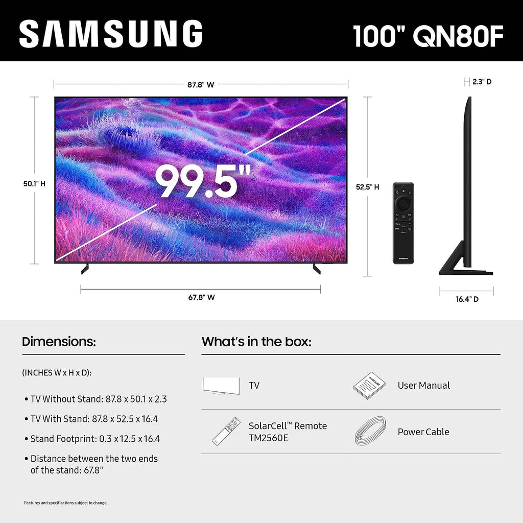 Samsung QN100QN80FFXZA 100 Inch Neo QLED QN80F Series Supreme UHD 4K TV with 2 Year Amber Protection Plan (2025)