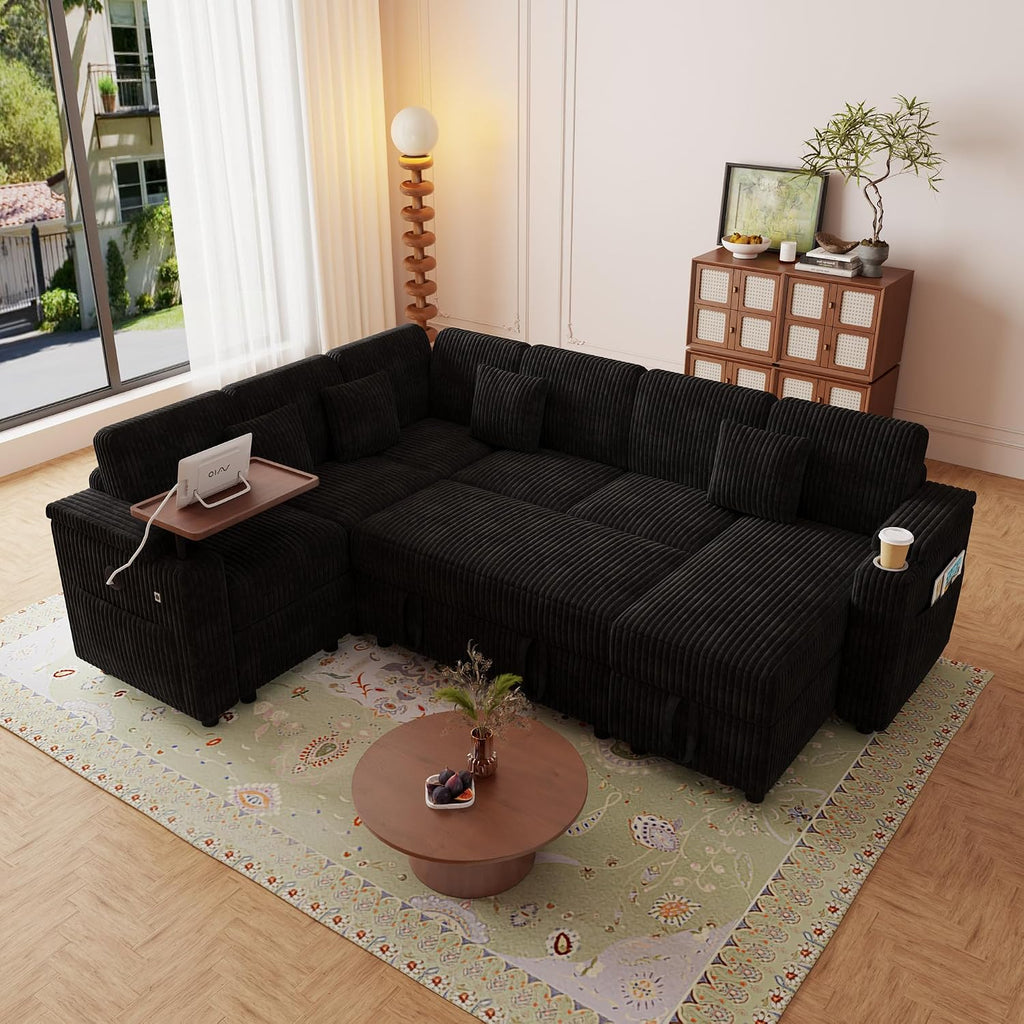 Oversized Modular Sectional Sleeper Sofas with Pull Out Bed, Comfy Cloud Sectional Couches with Storage, Convertible L Shaped, U Shaped, V Shaped Corner Couch That Turns Into Bed for Living Room