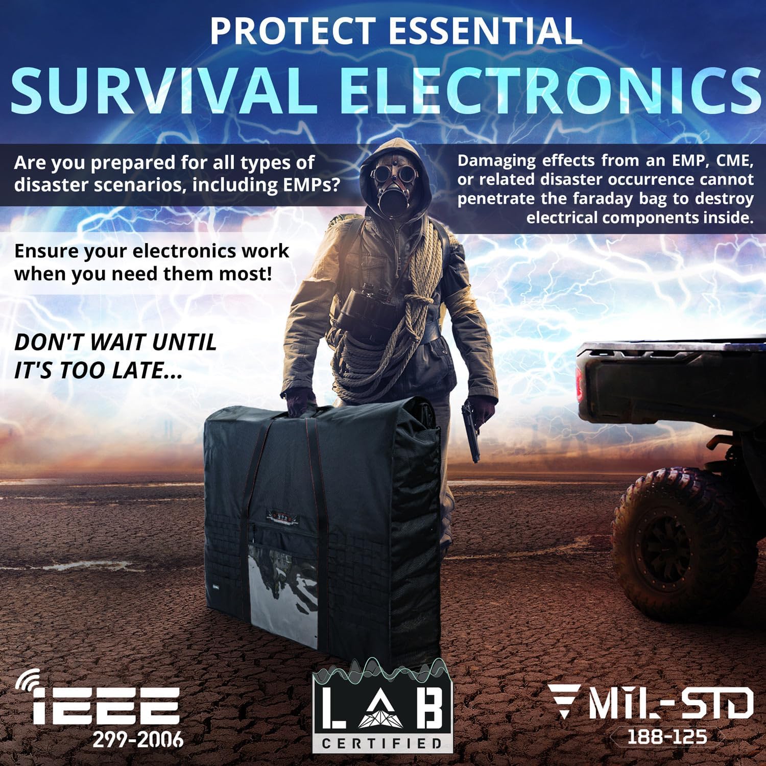 Mission Darkness Eclipse Faraday Bag for Solar Panels & Large Electronics – Military-Grade EMP, CME & RF Shielding for Solar Flare Protection, Preppers, and Personal Security