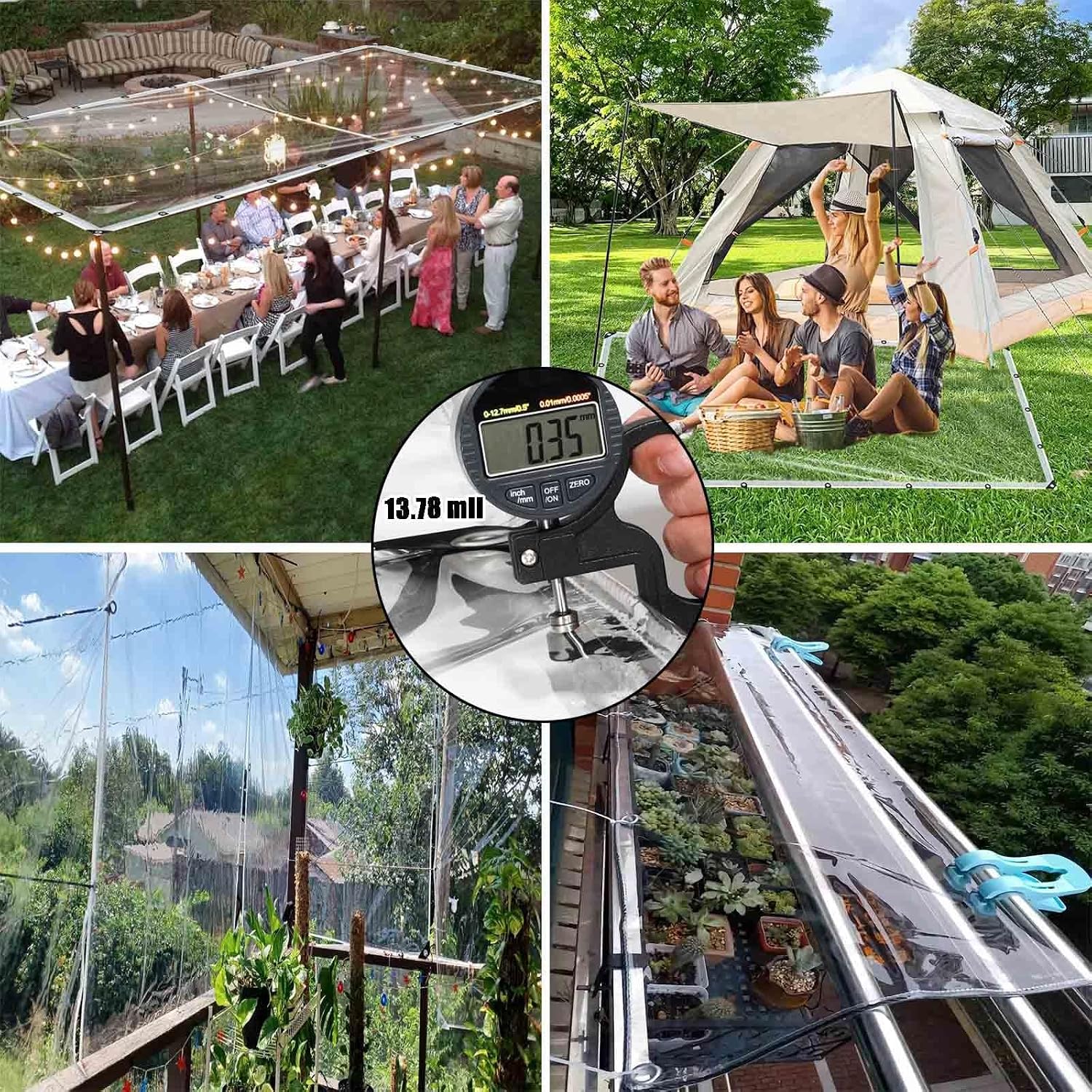 Greenhouse Plastic Sheeting 16 Mil Clear Tarps Heavy Duty Waterproof PVC Enclosure Tarpaulin with Grommets for Outdoor Porch Patio Furniture Window Cover 3x6 8x10 10x12 20x30 30x60ft(12x18FT)