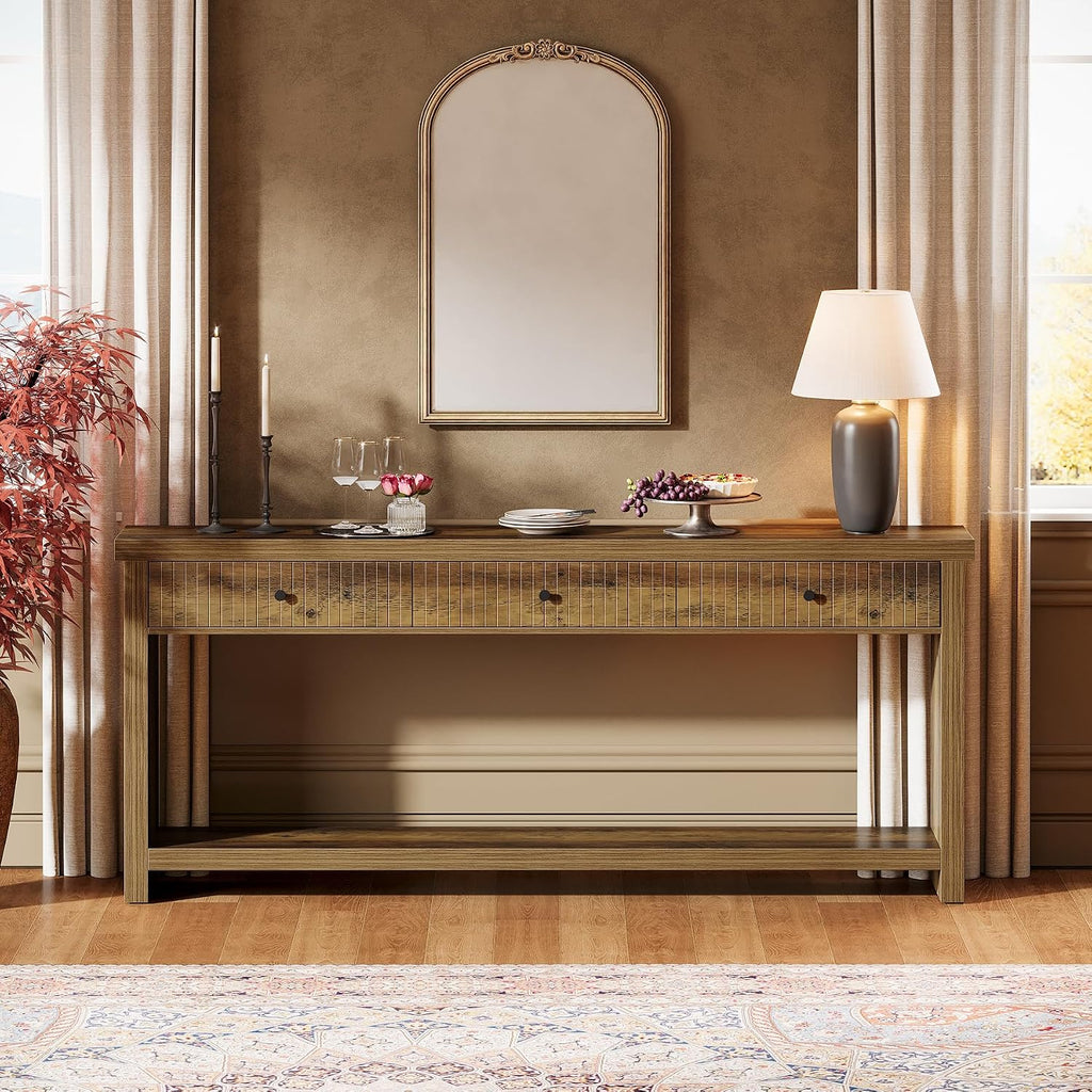 Tribesigns 70.9 inch Console Table with 3 Drawers, Extra Long Entryway Table, Wood Sofa Table Oak Furniture with Open Storage Shelves Wooden Couch Table Foyer Tables for Living Room Hallway Entrance