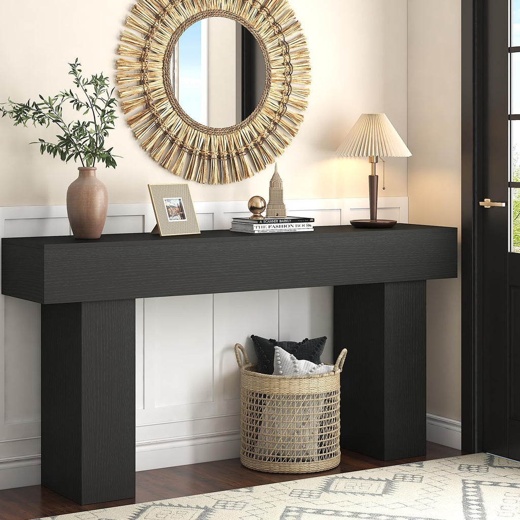 63 Inch Long Console Table for Entryway, Farmhouse Wood Rectangular Sofa Table Behind Couch Table, Narrow Entryway Table for Living Room, Entrance, Hallway, Foyer, Easy Assembly (Charcoal Black)