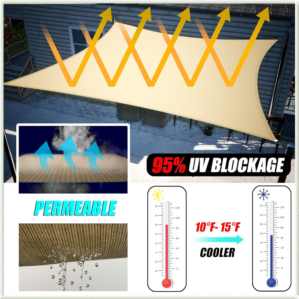 Amgo Custom Size 14' x 20' x 24.4' Black Triangle Sun Shade Sail UPF50+ AGTAPRT10, Order to Make Canopy Awning, 95% UV Blockage, Water & Air Permeable, Commercial Standard (We Customize)
