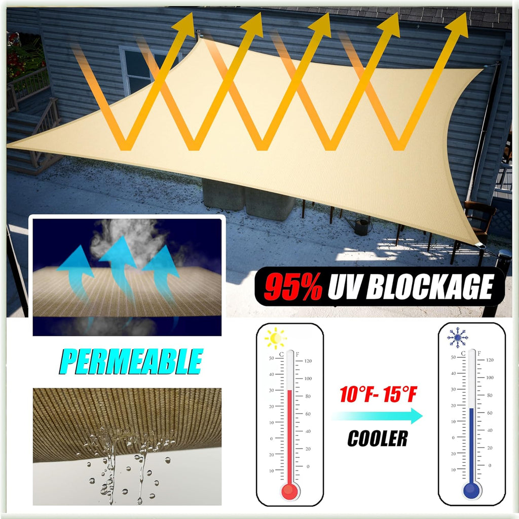 Amgo Custom Size 14' x 20' x 24.4' Sand Beige Right Triangle Sun Shade Sail UPF50+ AGTAPT18, Order to Make Canopy Awning, 95% UV Blockage, Water & Air Permeable, Commercial Standard (We Customize)