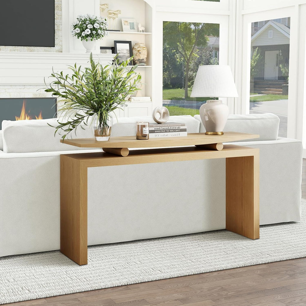 LKTART Farmhouse Console Table Hallway Table for Entryway Solid Wood Sofa Table Behind Couch Narrow Long Entry Table for Living Room Entrance Foyer Natural
