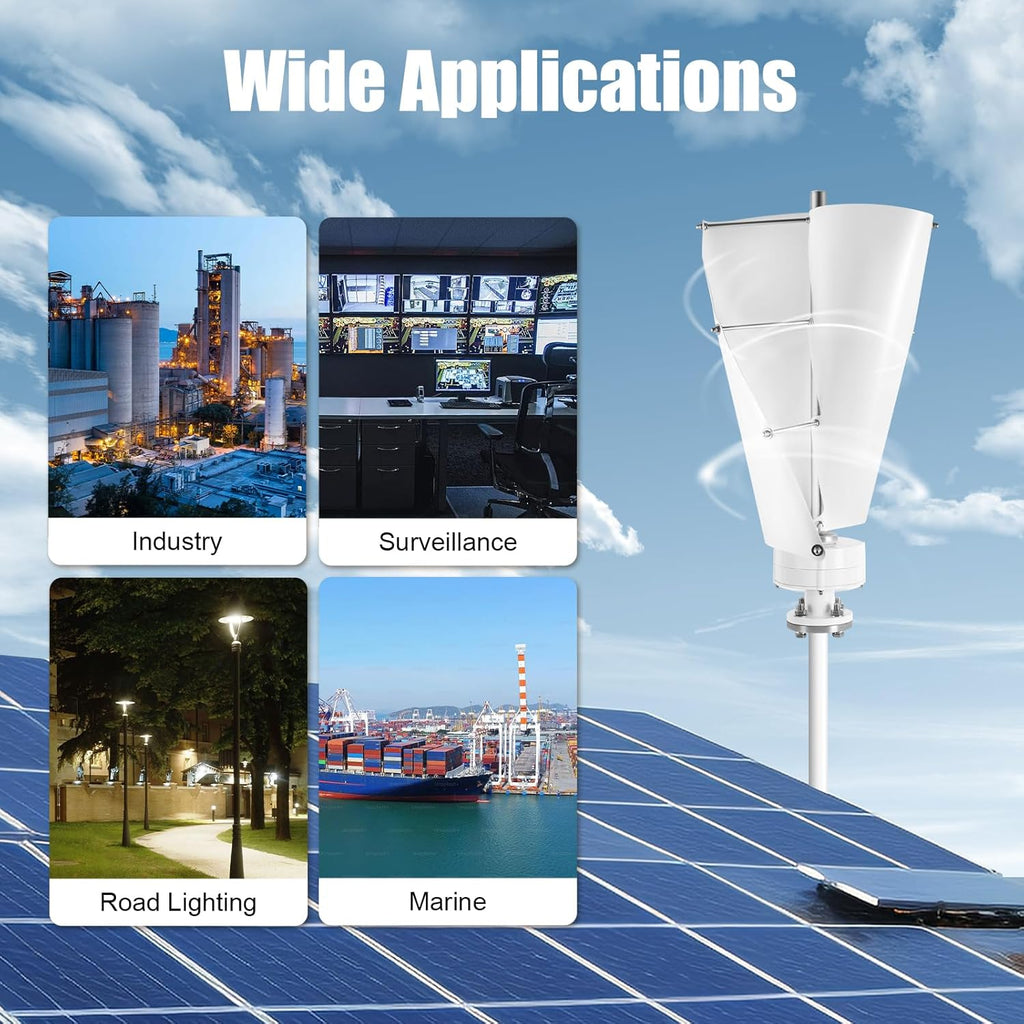 100W Wind Turbine, 12V Vertical Axis Wind Driven Generator with 2 Blades and Permanent Magnet Generator for Boats, Terrace, Marine, Motor Home, Chalet (100W,White)