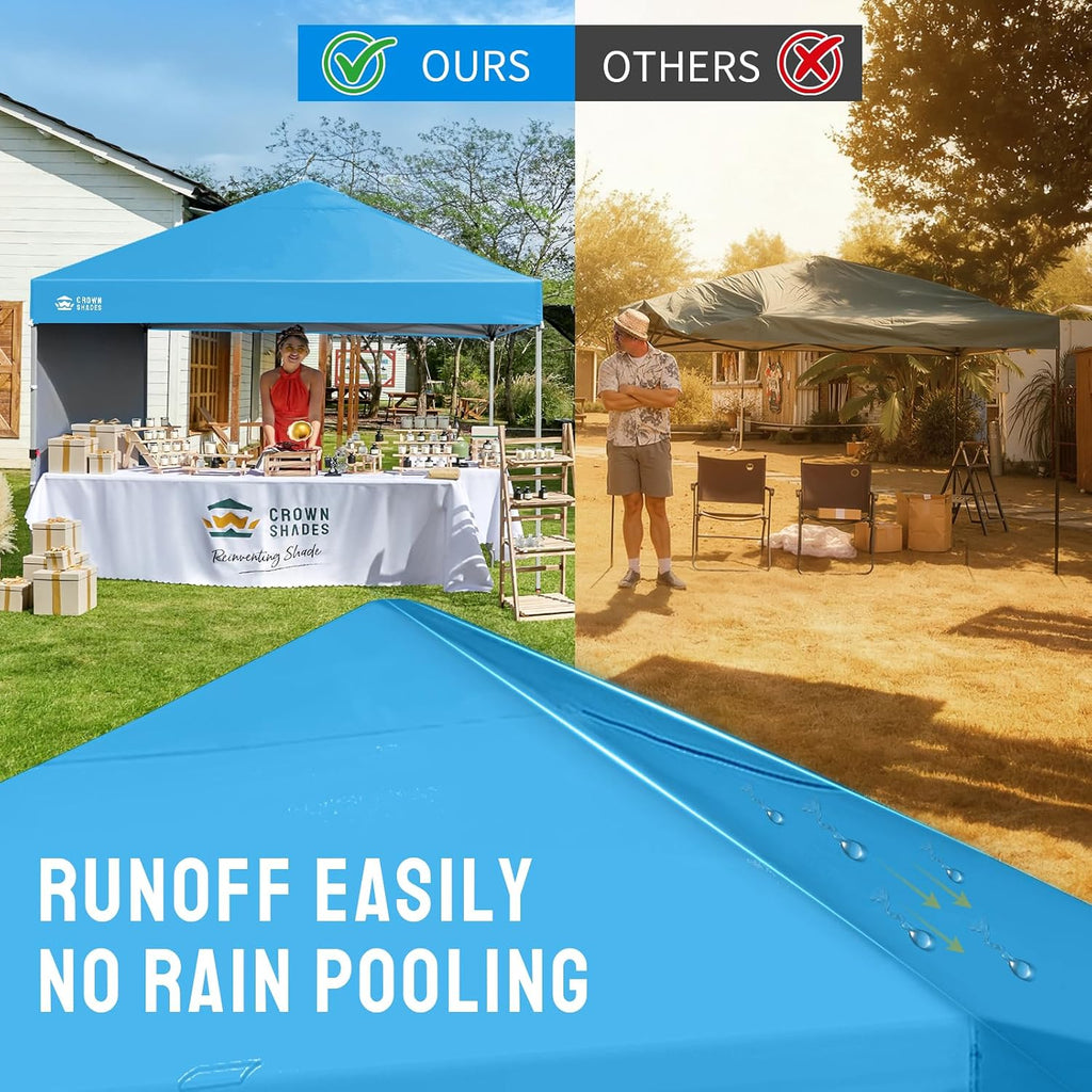 CROWN SHADES Pop Up Canopy with 1 Side Wall - Beach Tent with One Push Setup - Outdoor Sun Shade for Events, Parties, Camping - Gazebo with STO-N-Go Cover Bag, Sky Blue, 8x8FT