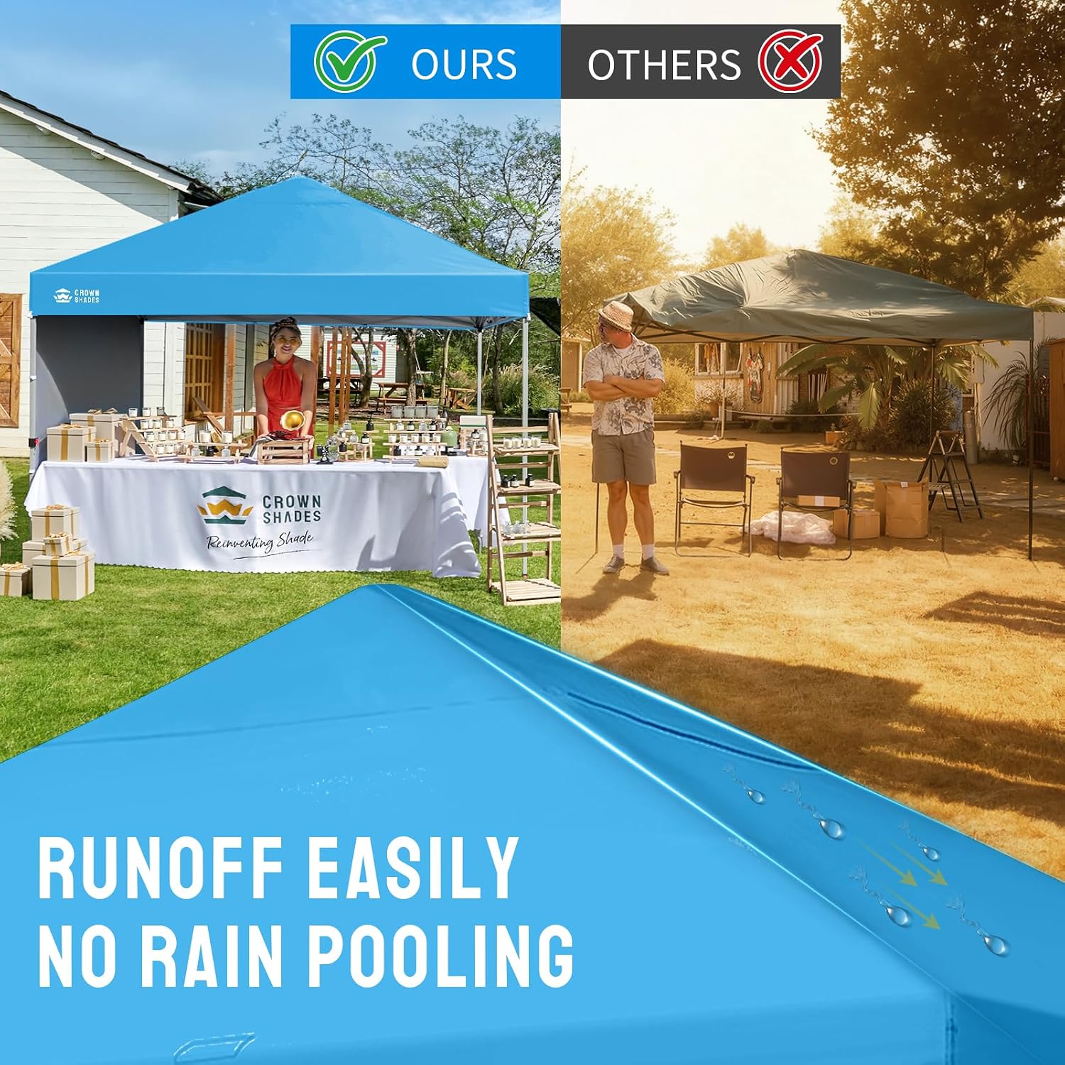 CROWN SHADES Pop Up Canopy with 1 Side Wall - Beach Tent with One Push Setup - Outdoor Sun Shade for Events, Parties, Camping - Gazebo with STO-N-Go Cover Bag, Sky Blue, 8x8FT