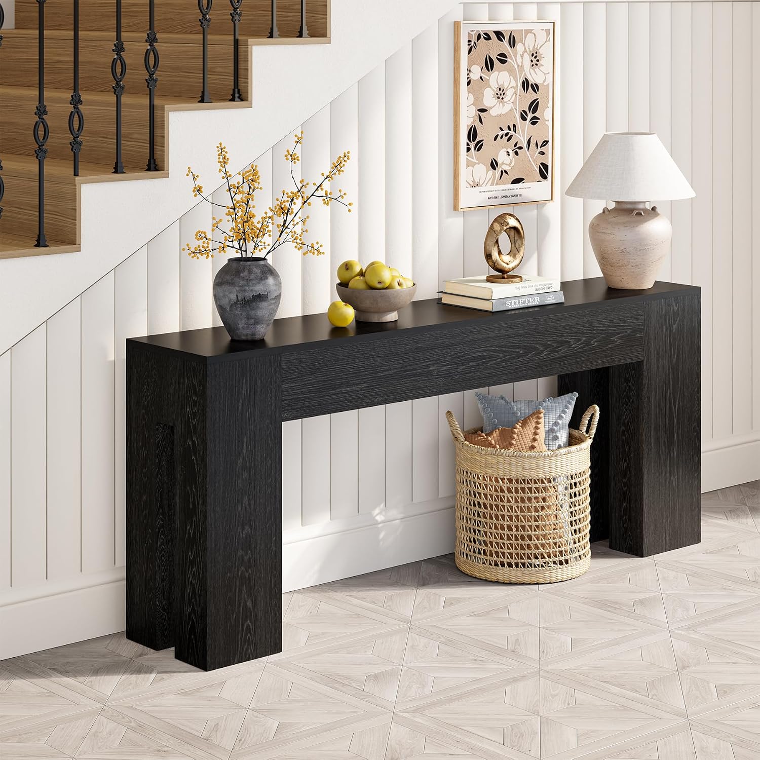 Epecoya Extra Long Sofa Console Table for Entryway Living Room, 79-Inch Farmhouse Wood Behind Couch Table, Rectangular Accent Console with Wooden Double Base for Hallway Foyer Entrance, Black