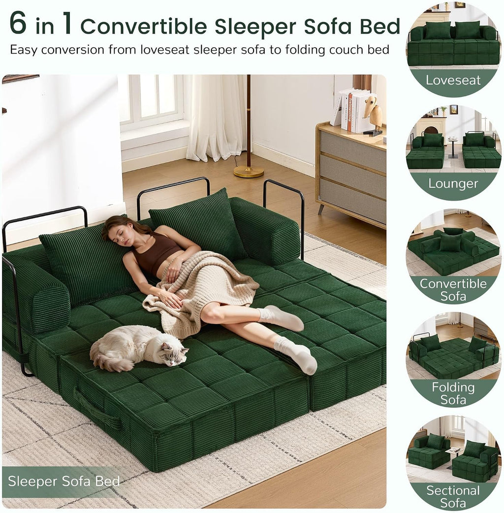 Korser Folding Convertible Sofa Bed, Corduroy Upholstered Boneless Couch, Small Sectional Cloud Couch, Loveseat Sleeper Sofa, Modular Futon Floor Sofa Couch for Living Room, No Assembly
