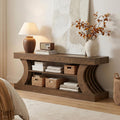 Tribesigns 63-Inch Farmhouse Entryway Console Table with Storage, TV Console with Curved Design for Living Room, Bedroom, Brown (Brown, 15.75' D x 63' W x 23.6' H)