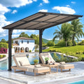 AECOJOY 8' x 8' Gazebo for Patio, Small Free Standing Lean to Gazebo Pergola with Patio Roof (64 Sq.Ft Shaded) on Clearance, Hard Top Wall Mounted Heavy Duty Awnings for Decks, Backyard and More