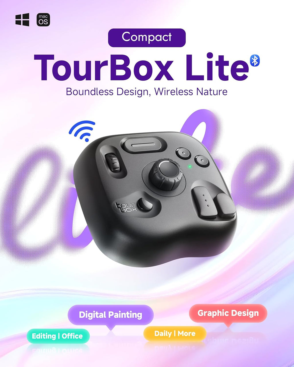 TourBox Lite Bluetooth - Compact Editing Keyboard, Artists Drawing Tablet Keypad, Works with Clip Studio Paint & More, Creative Console with Custom Software, Cable, Travel Bag - Wireless Kit