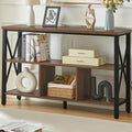 HOMBAZAAR Console Table,Industrial Sofa Table with 3 Cubes,Entryway Table with Engineered Wood and Metal, Rustic 3 Tier Shelf for Hallway,Living Room,Brown,47 Inch