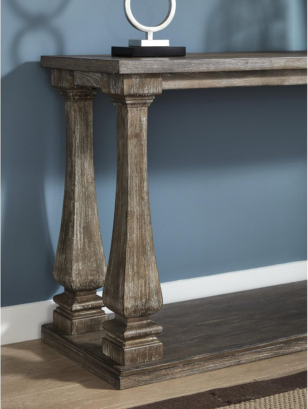 Signature Design by Ashley Johnelle Casual Sofa Table, Plank-look Framed Tabletop, Weathered Finish, Elm Veneers and Wood, 60' W x 18' D x 31.88' H, Gray