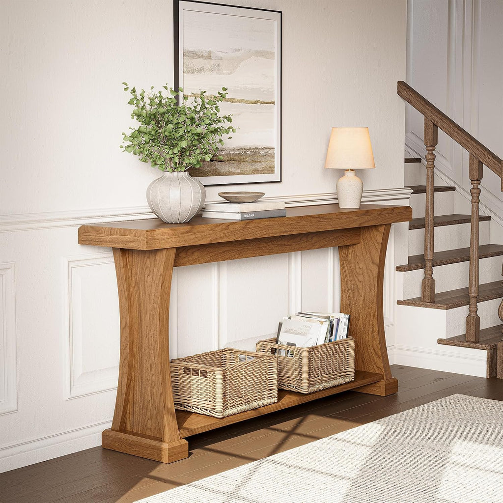 LITTLE TREE 63' Console Table for Entryway, 2-Tier Entryway Table Behind Sofa Couch with Storage Shelves, Narrow Wooden Entry Tables for Home Living Room Hallway