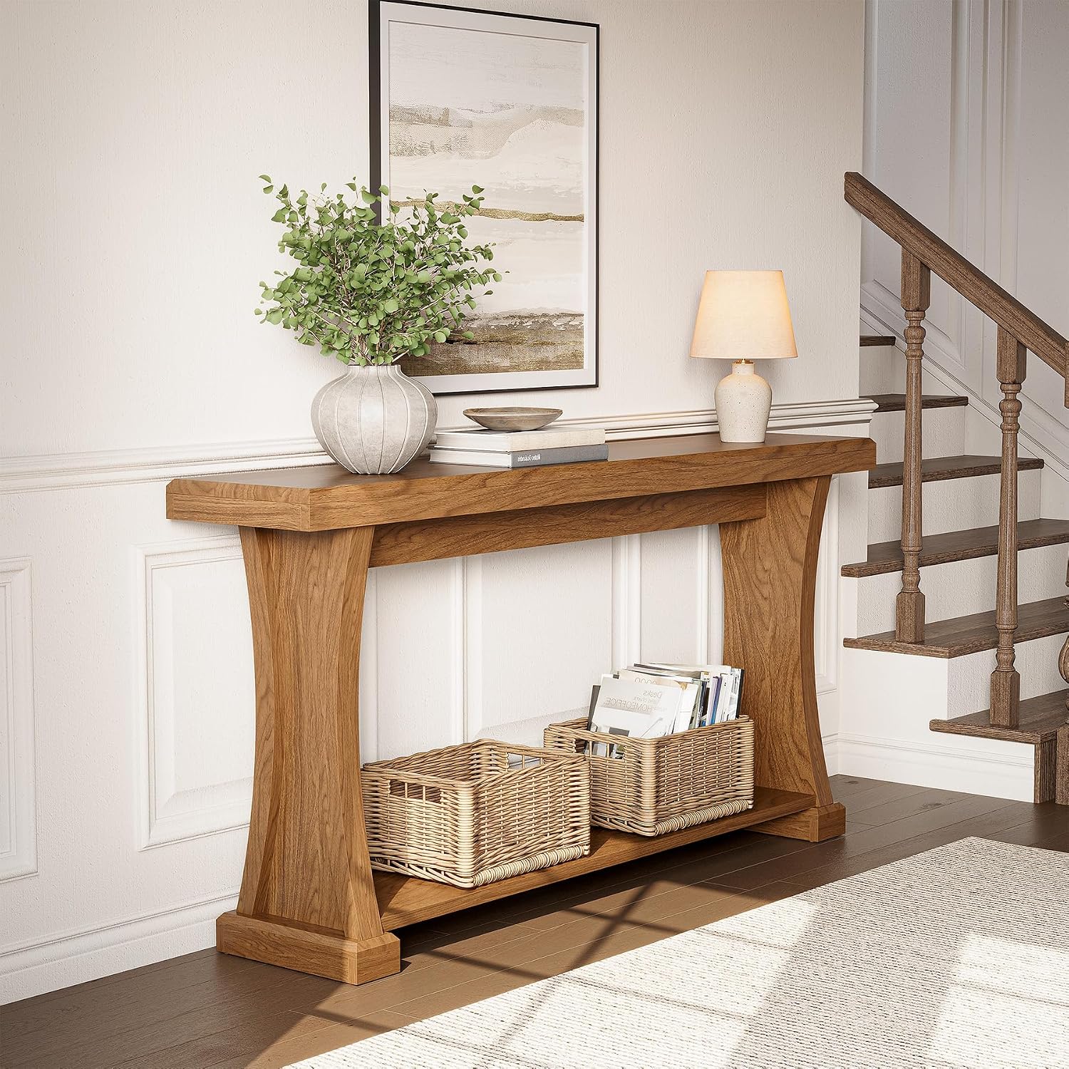 LITTLE TREE 63' Console Table for Entryway, 2-Tier Entryway Table Behind Sofa Couch with Storage Shelves, Narrow Wooden Entry Tables for Home Living Room Hallway