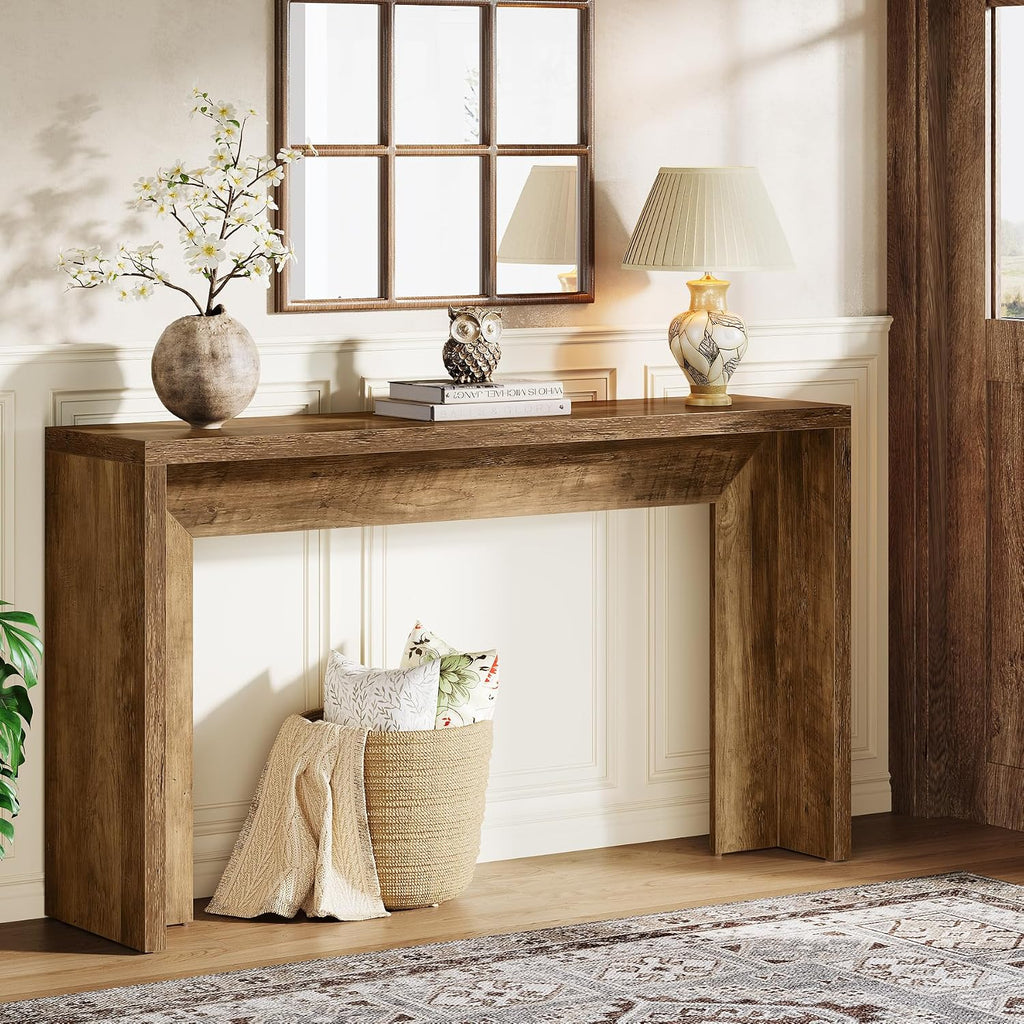 Tribesigns Farmhouse Console Table, 55-Inch Wooden Sofa Table with Storage for Entryway, Foyer, Hallway, Living Room, Easy Assembly (Rustic Brown)