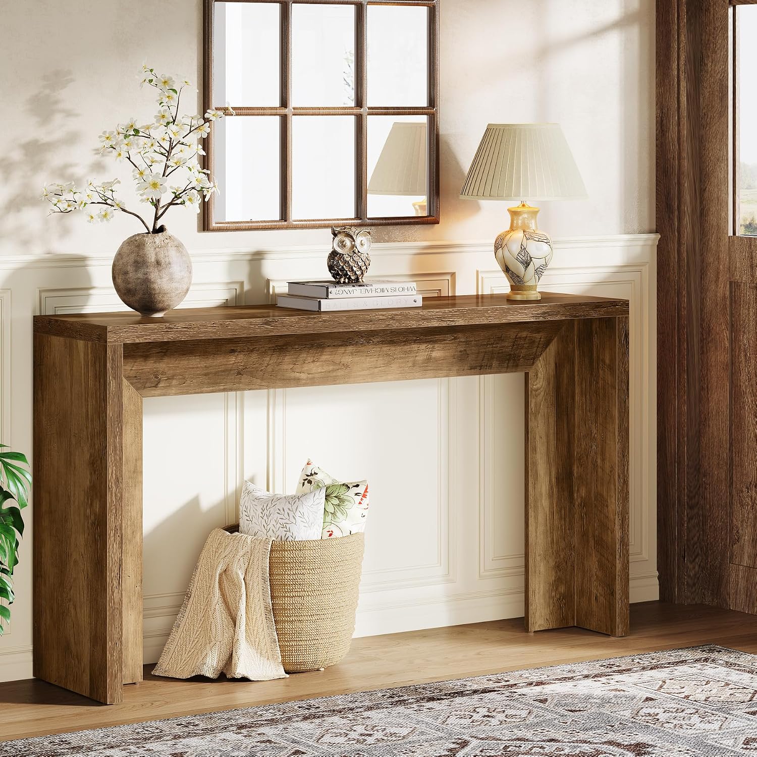 Tribesigns Farmhouse Console Table, 55-Inch Wooden Sofa Table with Storage for Entryway, Foyer, Hallway, Living Room, Easy Assembly (Rustic Brown)