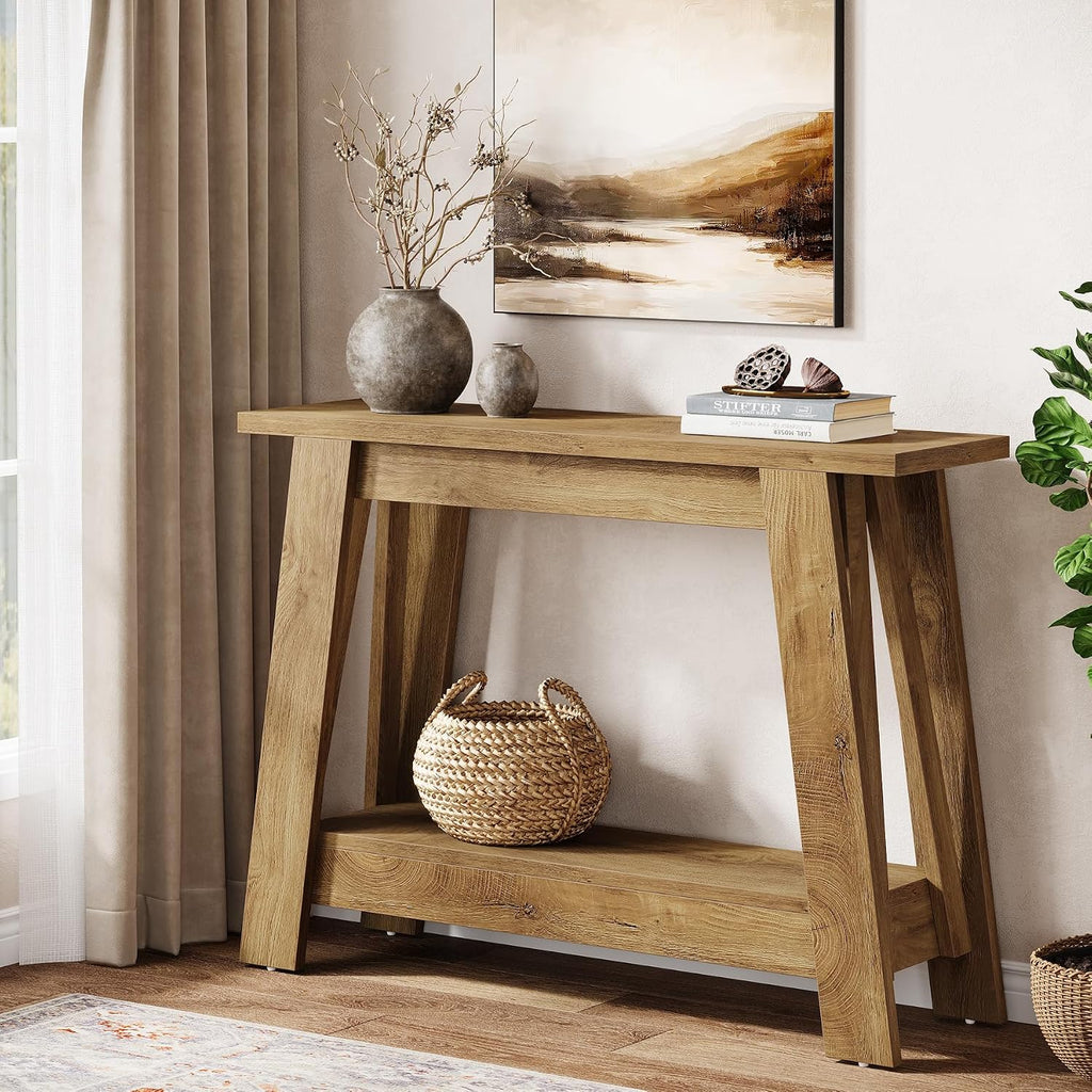 Tribesigns 41.3' Farmhouse Console Table, 2-Tier Wooden Entryway Table with Storage, Rustic Narrow Behind Couch for Living Room, Hallway, Foyer,Natural