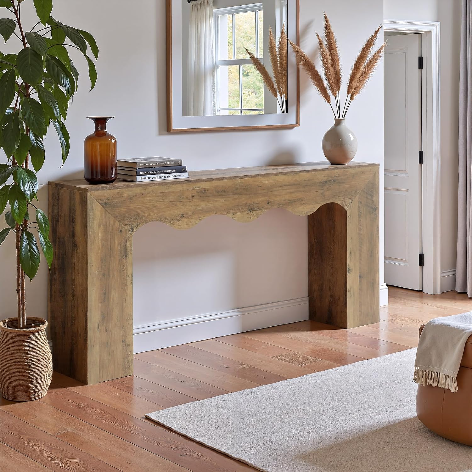 Tribesigns 63' Farmhouse Console Table, Wooden Couch Table Behind Sofa with Storage, Long Entryway Sofa Station, Narrow Console Stand with Base, Hallway Stand for Entryway, Living Room